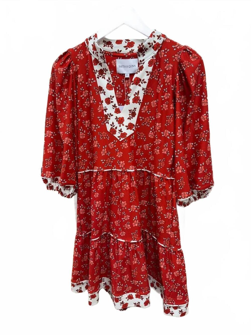NEW SMITH & QUINN women's tory mini dress in tomato bloom red